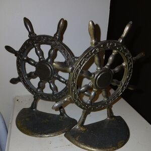 Nautical Bronze Ship Wheel Bookends
